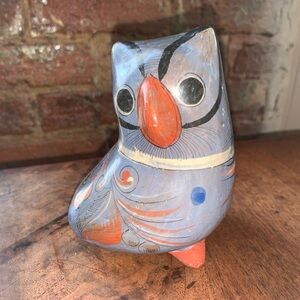 Vintage Mexican Art Pottery Owl 4.5” tall burnished